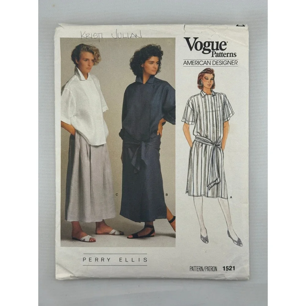 Vogue Perry Ellis 1521 Sewing Pattern Women Size 8 Multi Good Dress Skirt Top